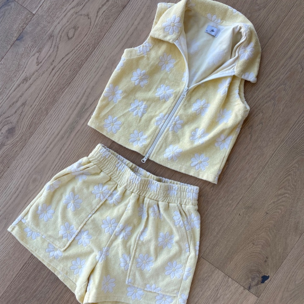 yllw The Label Oops A Daisy Yellow Terry Set Shorts Zip Top Size S